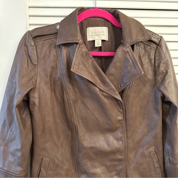 Hinge genuine leather brown moto jacket - Picture 8 of 8